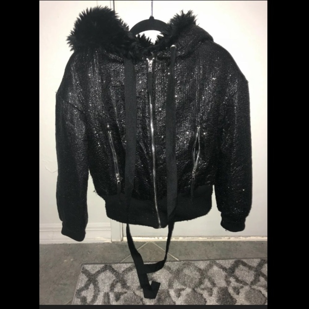 Kira Plastinina Sparkly FurLined Blk Winter Coat M